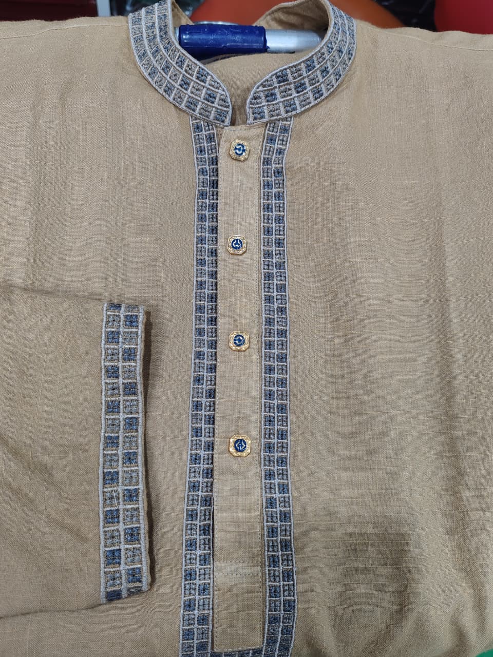 কোড # 1014 প্রিমিয়াম কটন হালকা বাদামি পাঞ্জাবি – আভিজাত্য ও আরামের নিখুঁত সমন্বয় EMB 1