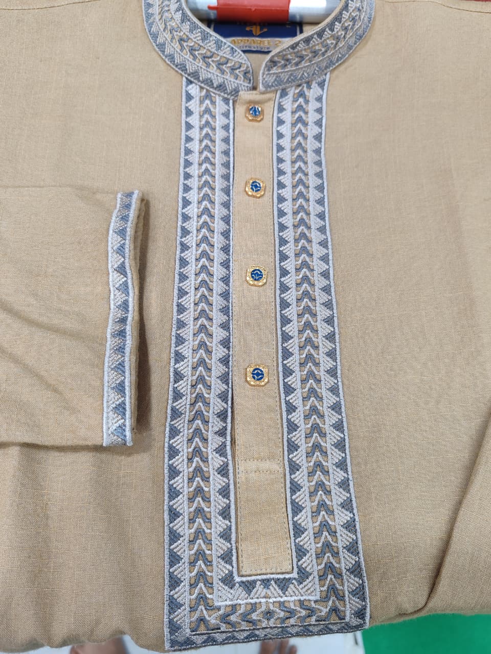 কোড # 1011 প্রিমিয়াম কটন হালকা বাদামি পাঞ্জাবি – আভিজাত্য ও আরামের নিখুঁত সমন্বয় EMB 2