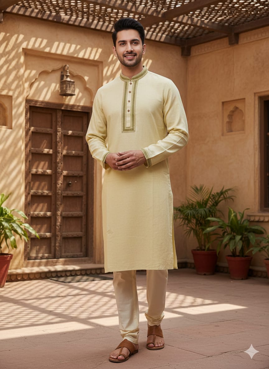 কোড # 1008 স্টাইলিশ প্রিমিয়াম কটন পাঞ্জাবি – হালকা রঙে রুচিশীল লুক EMB 3