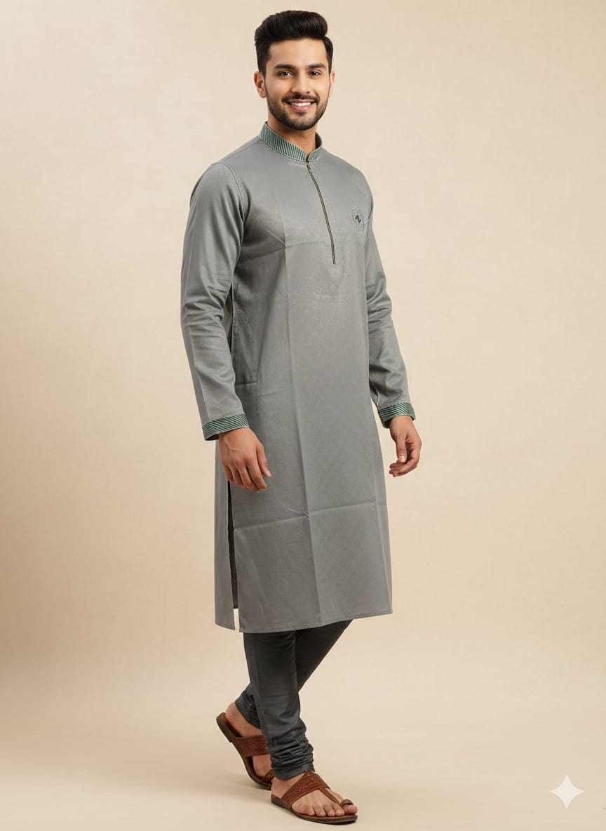 কোড # 1006 প্রিমিয়াম জিপ-নেক পাঞ্জাবি – অ্যাশ গ্রে (Ash Grey) রঙ ZIP 1