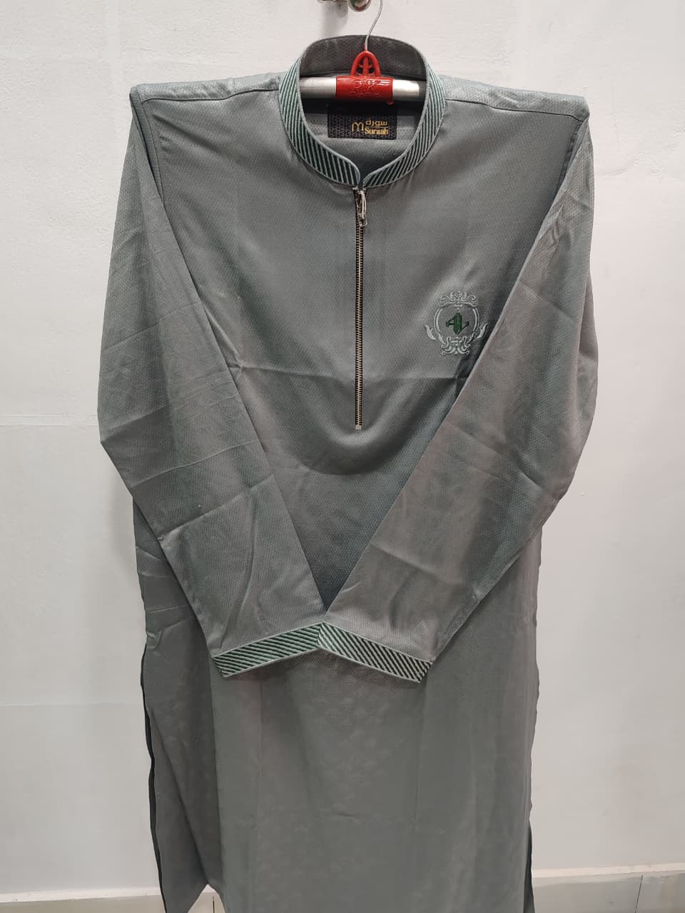 কোড # 1006 প্রিমিয়াম জিপ-নেক পাঞ্জাবি – অ্যাশ গ্রে (Ash Grey) রঙ ZIP 1