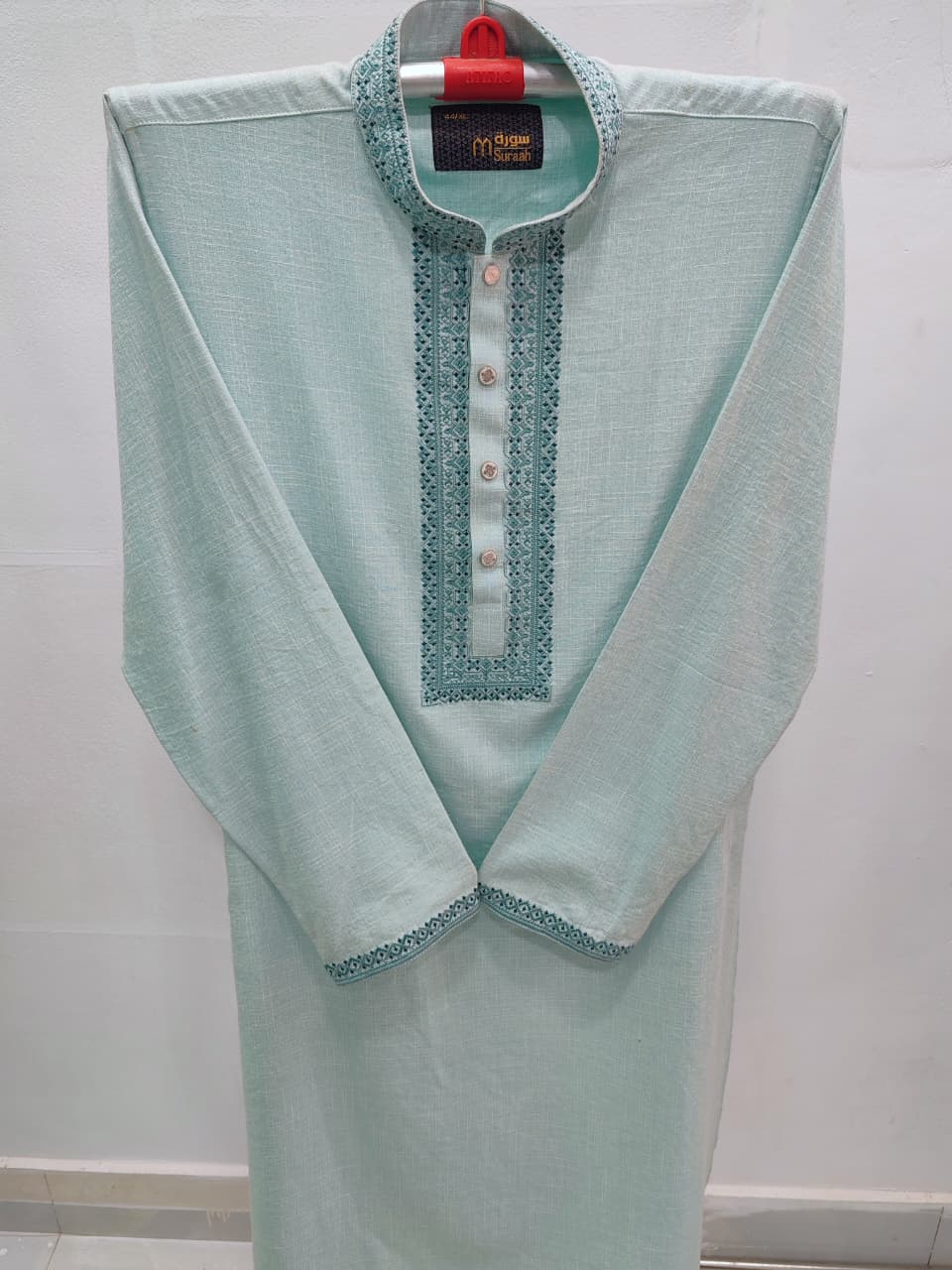 কোড # 1013 প্রিমিয়াম ষ্টাইলিস এক্সক্লুসিভ মিন্ট গ্রিন পাঞ্জাবি EMB 1