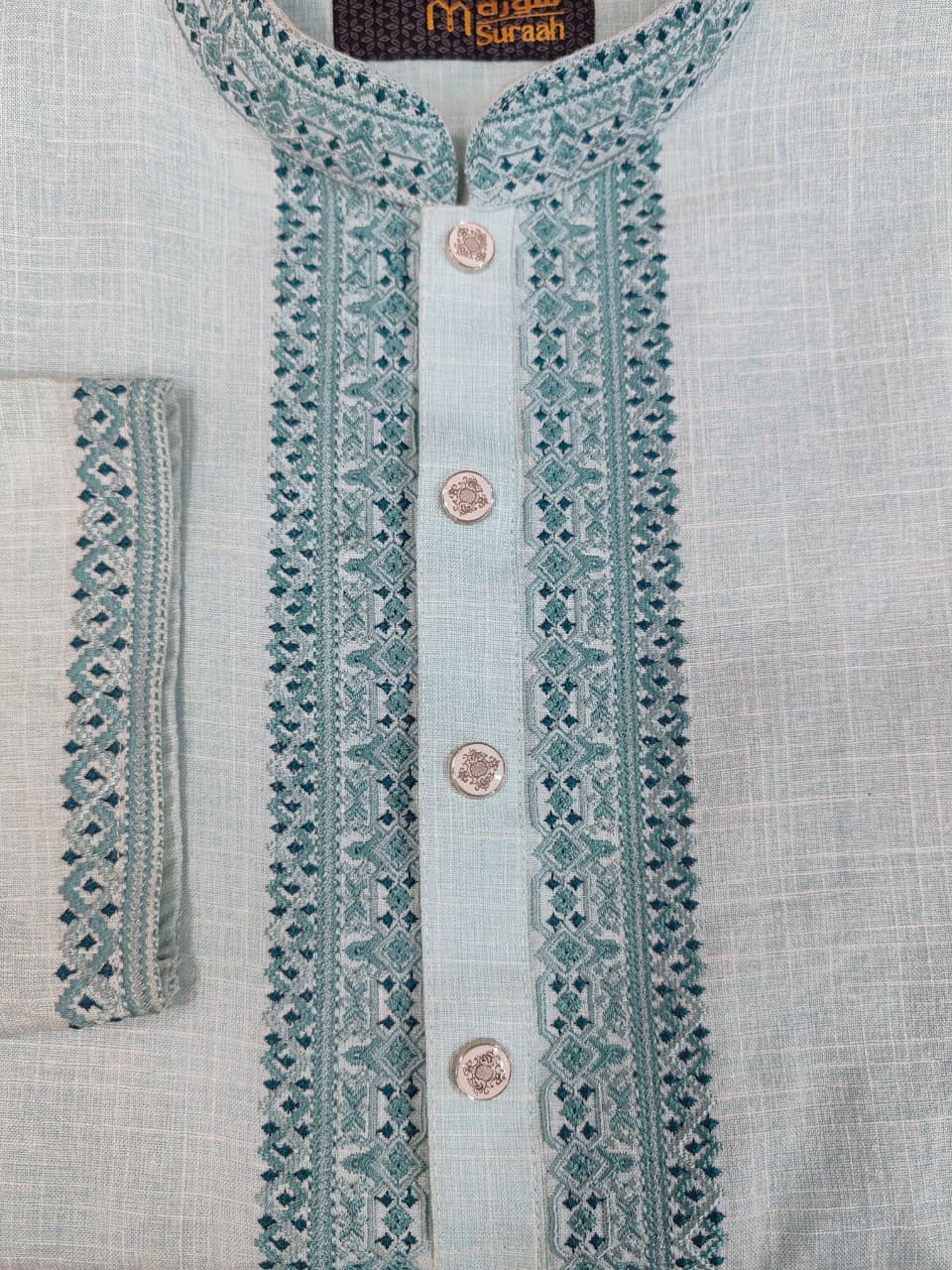 কোড # 1013 প্রিমিয়াম ষ্টাইলিস এক্সক্লুসিভ মিন্ট গ্রিন পাঞ্জাবি EMB 1