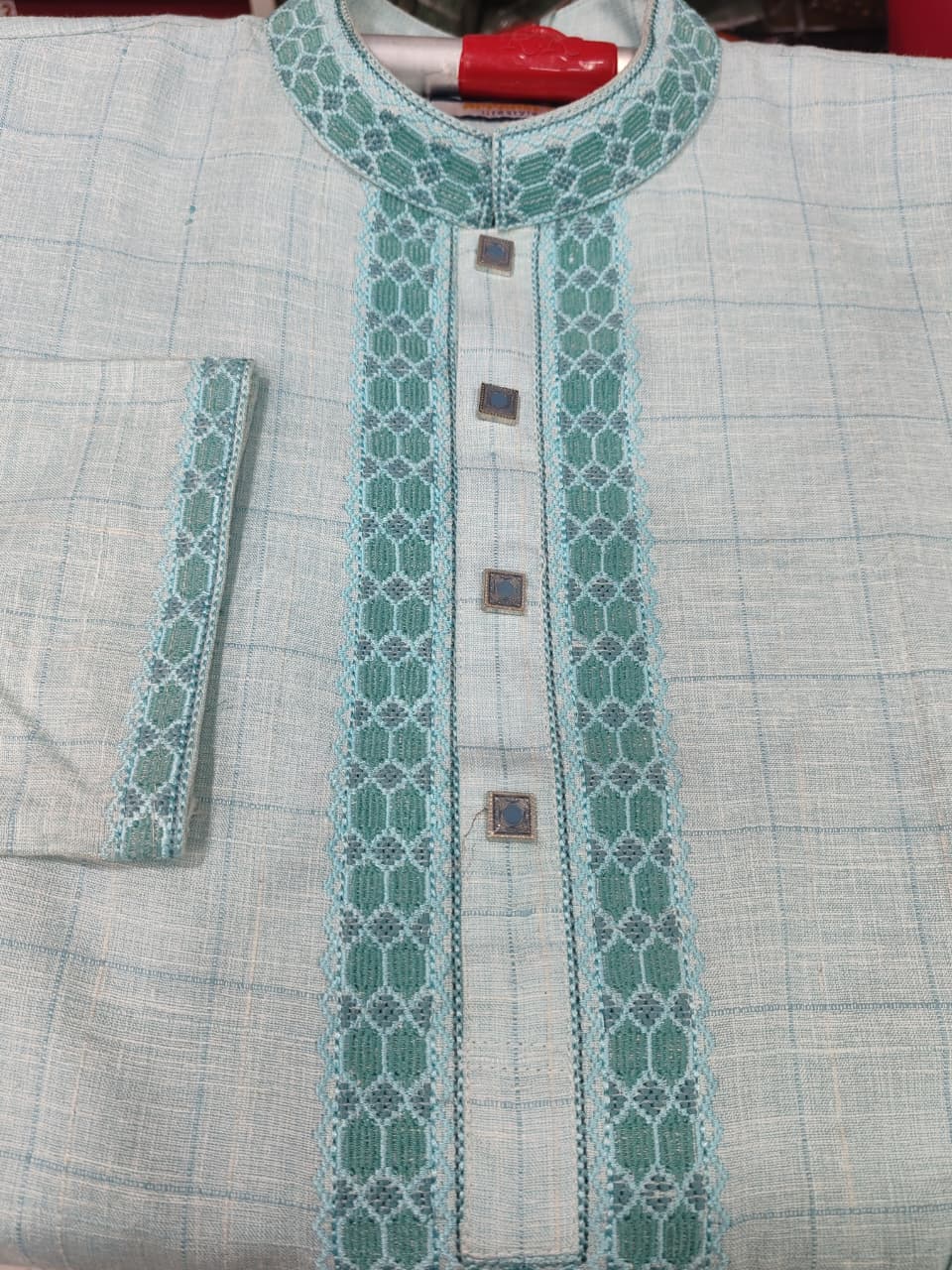 কোড # 1017 প্রিমিয়াম ষ্টাইলিস এক্সক্লুসিভ মিন্ট গ্রিন পাঞ্জাবি EMB 2