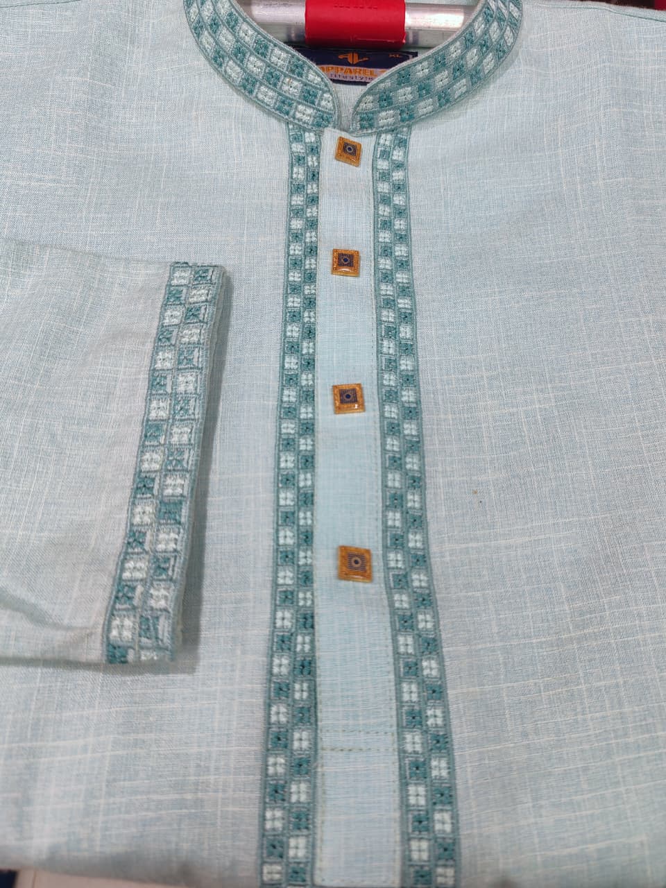 কোড # 1012 প্রিমিয়াম ষ্টাইলিস এক্সক্লুসিভ মিন্ট গ্রিন পাঞ্জাবি EMB 3