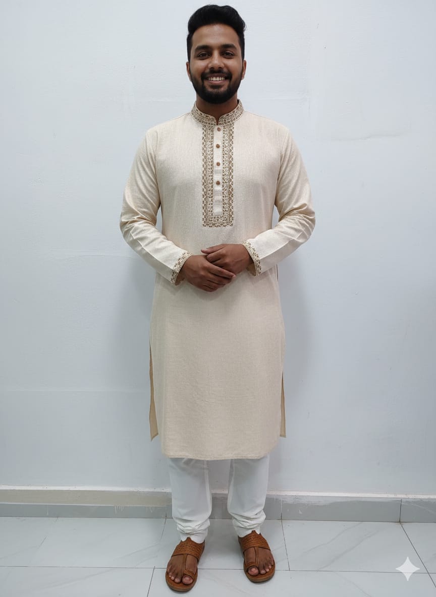 কোড # 1003 প্রিমিয়াম এমব্রয়ডারি পাঞ্জাবি – অফ-হোয়াইট (Off-White) রঙ EMB 2