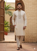 কোড # 1001  প্রিমিয়াম এমব্রয়ডারি পাঞ্জাবি – অফ-হোয়াইট (Off-White) রঙ EMB 4