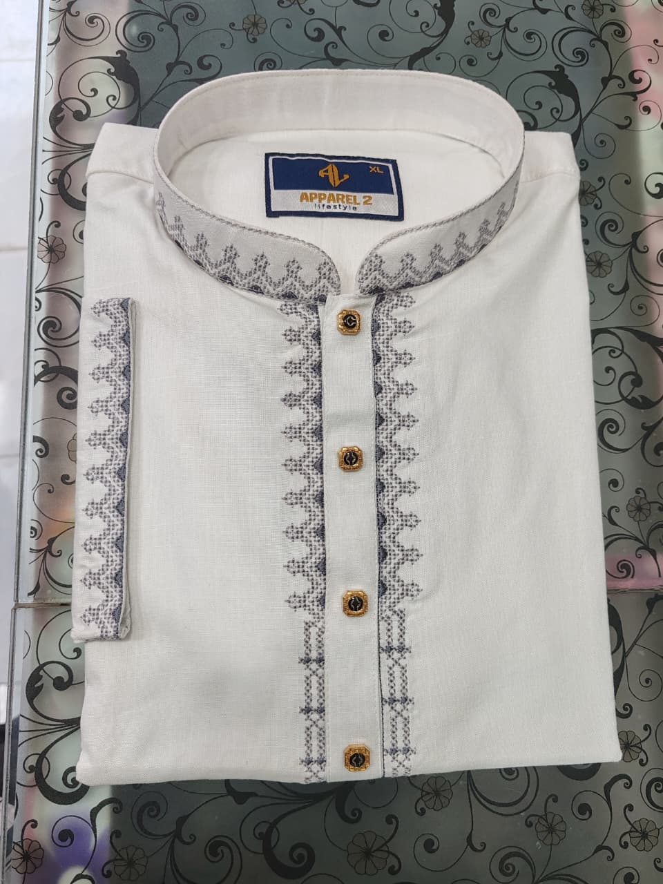 কোড # 1004 প্রিমিয়াম এমব্রয়ডারি পাঞ্জাবি – অফ-হোয়াইট (Off-White) রঙ EMB 2