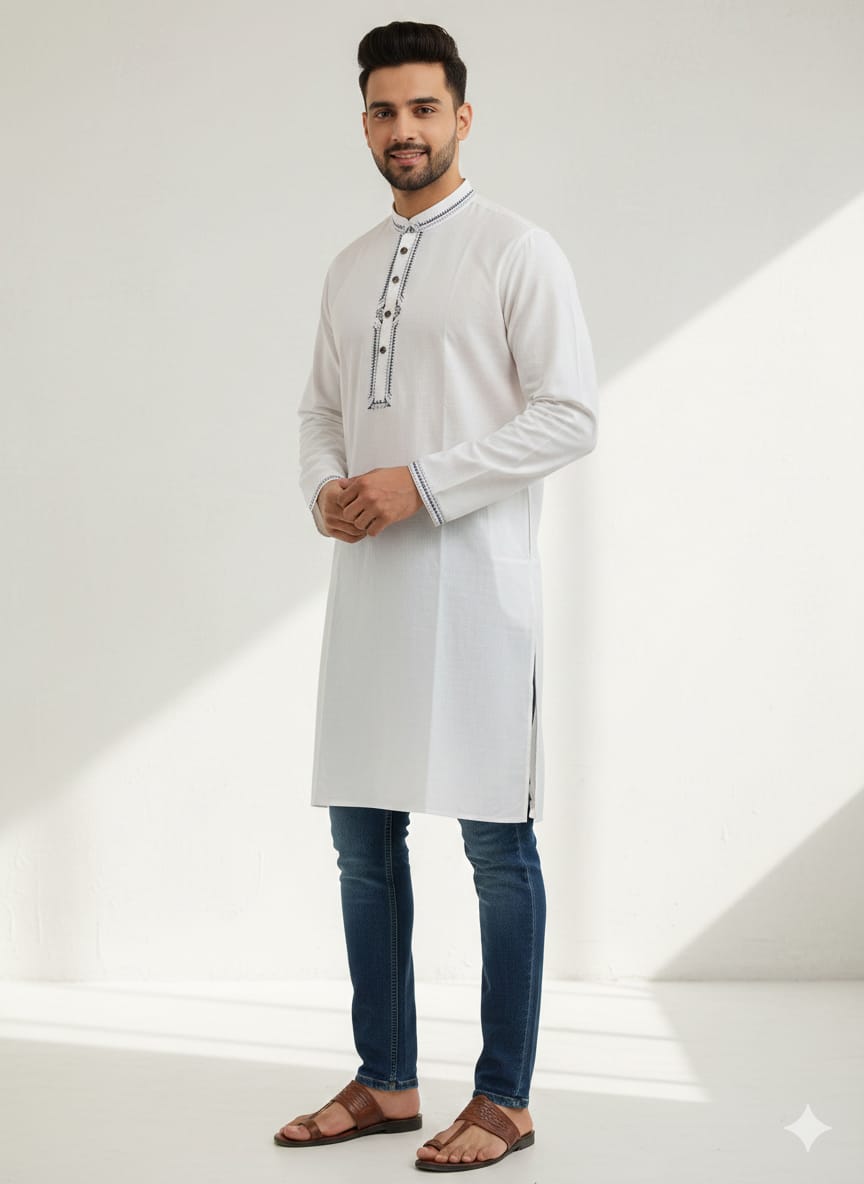 কোড # 1002 প্রিমিয়াম এমব্রয়ডারি পাঞ্জাবি – অফ-হোয়াইট (Off-White) রঙ EMB 3