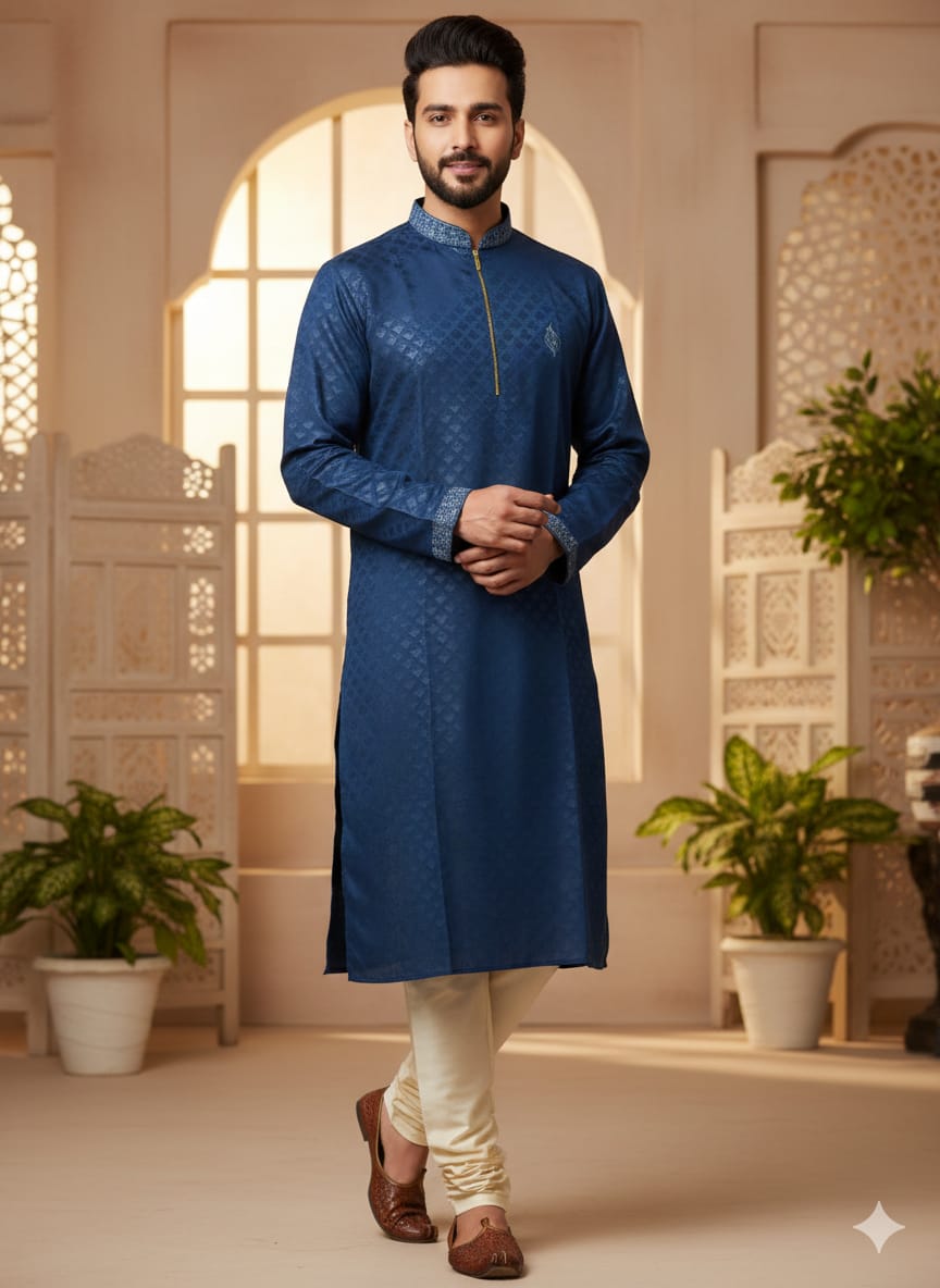 কোড # 1005 প্রিমিয়াম জিপ-নেক পাঞ্জাবি – রয়্যাল ব্লু (Royal Blue) রঙ ZIP 2