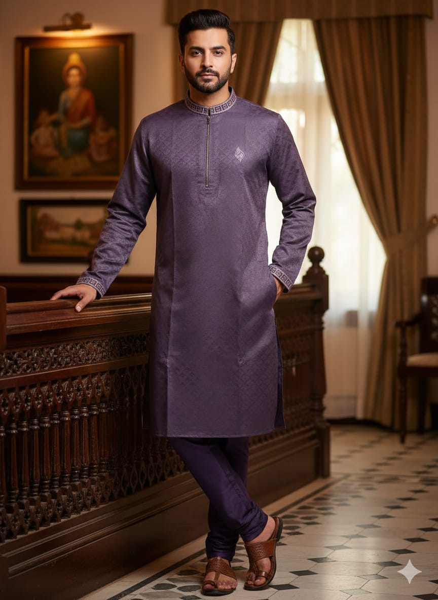 কোড # 1018 রয়্যাল পার্পল প্রিমিয়াম ষ্টাইলিস এক্সক্লুসিভ পাঞ্জাবি